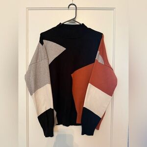 Boutique Colorblock Crewneck Sweater in Black, Rust, Gray, Cream XL